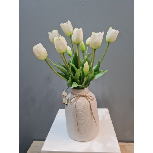 Bình Hoa Vải Cao Cấp Hoa Tulip Trắng Quà 20-11, 8-3, Sinh Nhật
