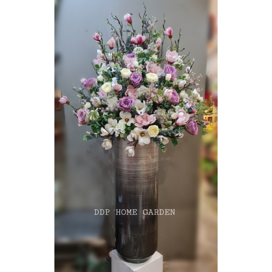 Bình Hoa Lụa Hồng Nifloral - Bình Sơn Mài Vẽ Tay Cao Cấp 