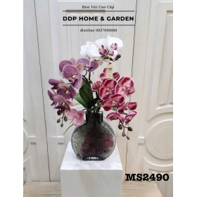 Hoa lụa cao cấp (bình hoa lan hồ điệp 2490)