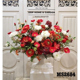 Chậu hoa mẫu đơn đỏ cổ điển (2684)