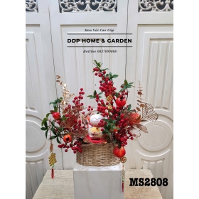 Giỏ hoa đào đông và mẻo thần tài (2808)