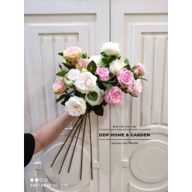 Cành hồng 4 bông 2 nụ lụa