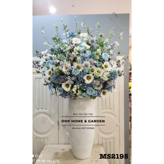 Chậu hoa lụa đại sảnh tone xanh (2195)