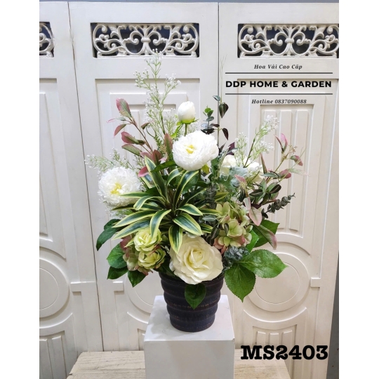 Chậu hoa hồng trắng (2403)