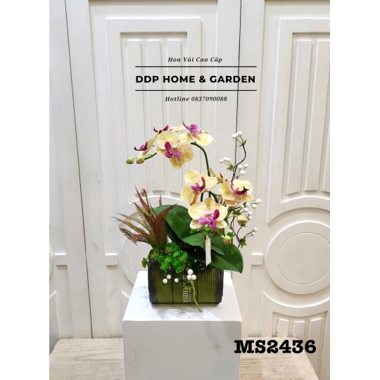 Hoa lụa cao cấp (bình hoa lan hồ điệp 2436)