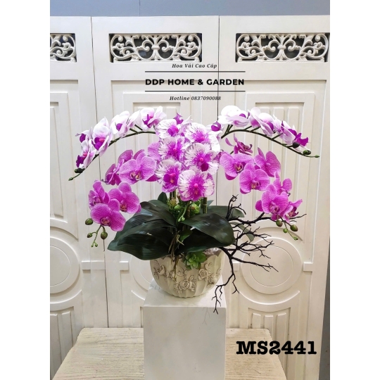 Hoa lụa cao cấp (chậu hoa lan hồ điệp 2441)
