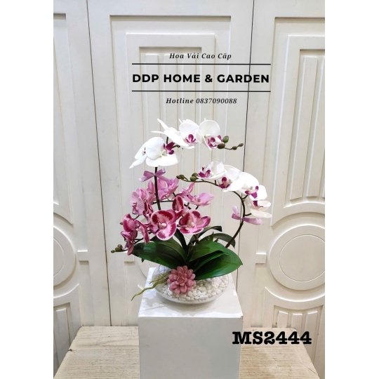 Hoa lụa cao cấp (bình hoa lan hồ điệp 2444)