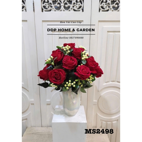 Hoa lụa cao cấp (chậu hoa hồng 2498)