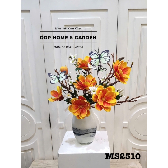 Hoa lụa cao cấp (bình hoa mộc lan mix cánh bướm 2510)