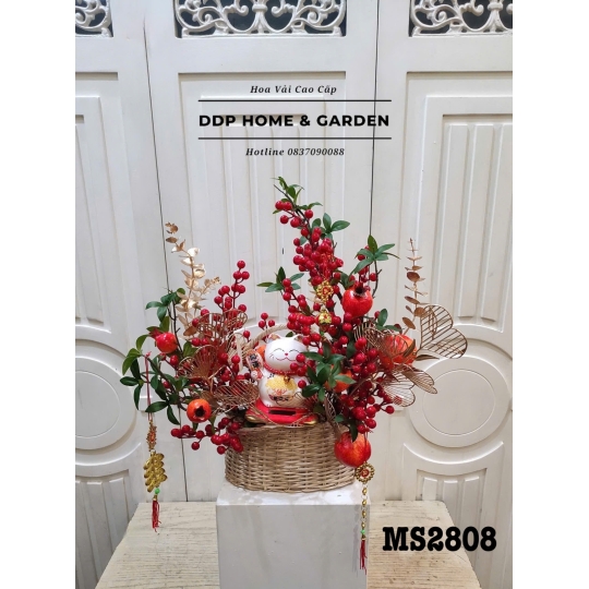 Giỏ hoa đào đông và mẻo thần tài (2808)