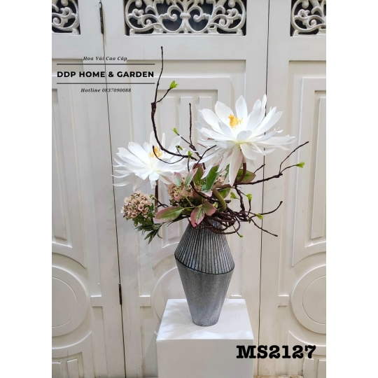 Bình hoa quỳnh lụa,hoa lụa cao cấp (2127)