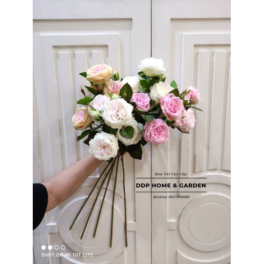Cành hồng 4 bông 2 nụ lụa